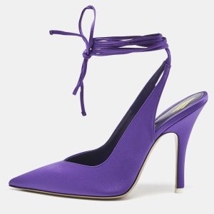 The Attico Violet Satin Venus Ankle Wrap Pumps Size 38, Pumps - Luxury Closet