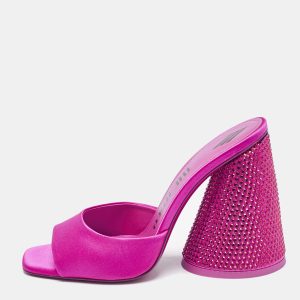The Attico Fuchsia Satin Crystal Embellished Luz Mules Size 37, Sandals - Luxury Closet