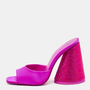 The Attico Fuchsia Satin Crystal Embellished Luz Mules Size 37, Sandals - Luxury Closet