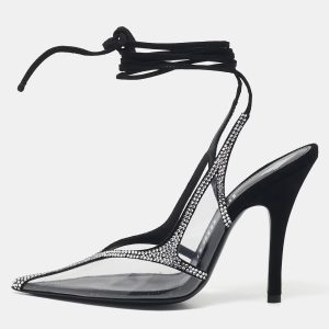 The Attico Transparent PVC and Suede Crystal Embellished Venus Pumps Size 38, Pumps - Luxury Closet