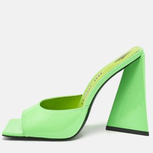 The Attico Neon Green Patent Leather Devon Slide Sandals Size 40, Sandals - Luxury Closet