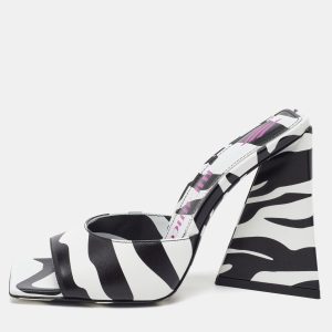 The Attico Black/White Zebra Print Leather Devon Open Toe Sandals Size 36, Sandals - Luxury Closet