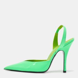 The Attico Neon Green Patent Leather Slingback Pumps Size 39, Pumps - Luxury Closet