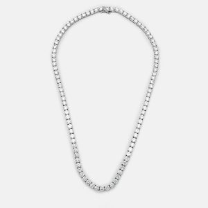 28.8 cts Round Brilliant Cut 18k White Gold Lab Grown Diamonds Tennis Necklace, Necklaces - Luxury Closet