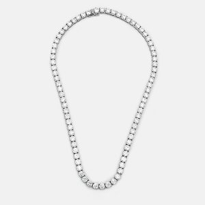38.5 cts Round Brilliant 18k White Gold Lab Grown Diamonds Tennis Necklace, Necklaces - Luxury Closet