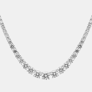 13.00 cts Round Brilliant Cut 18k White Gold Lab Grown Diamonds Graduating Necklace, Necklaces - Luxury Closet