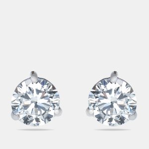 1.02 cts Round Brilliant Cut 18k White Gold Lab Grown Diamonds Solitaire Stud Earrings, Earrings - Luxury Closet catalog