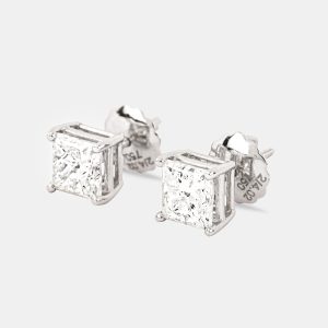 3.68 cts Princess Cut 18k White Gold Diamond Solitaire Earrings, Earrings - Luxury Closet