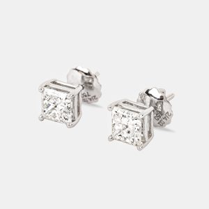 4.02 cts Princess Cut 18k White Gold Diamond Solitaire Earrings (4.02ct), Earrings - Luxury Closet