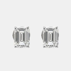 6.00 cts Emerald Cut 18k White Gold Lab Grown Diamonds Solitaire Stud Earrings, Earrings - Luxury Closet