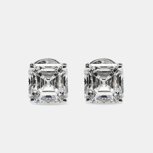 6.00 cts Asscher Cut 18k White Gold Lab Grown Diamonds Solitaire Stud Earrings, Earrings - Luxury Closet