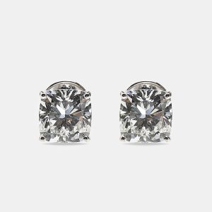 6.00 cts Cushion Brilliant Cut 18k White Gold Lab Grown Diamonds Solitaire Stud Earrings, Earrings - Luxury Closet