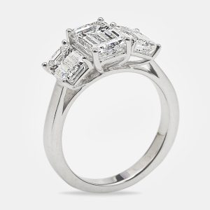 4.00 cts Emerald Cut 18k White Gold Lab Grown Diamonds Ring Size 52, Rings - Luxury Closet