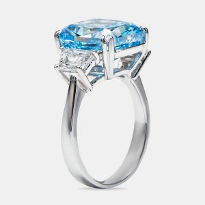 9.30 cts Blue Cushion Baguette 18k White Gold Lab Grown Diamond Ring Size 52, Rings - Luxury Closet catalog
