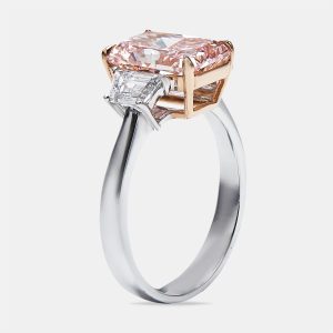 3.70 cts Pink Radiant Cut and Baguette 18k Two Tone Gold Ring Size 52, Rings - Luxury Closet catalog