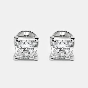 3.00 cts Princess Cut 18k White Gold Lab Grown Diamonds Earrings, Earrings - Luxury Closet