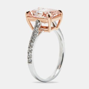 3.40 cts Pink Radiant and Round Lab Grown Diamond 18k Two Tone Gold Ring Size 52, Rings - Luxury Closet