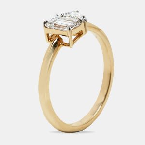 1.00 cts Emerald Cut and Pear Lab Grown Diamond 18k Yellow Gold Ring Size 55, Rings - Luxury Closet