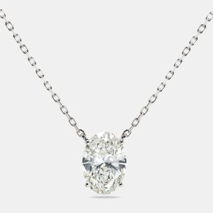 3.00 cts Oval Brilliant Lab Grown Diamond 18k White Gold Chain Necklace, Necklaces - Luxury Closet