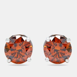 4.00 cts Brownish Orange Round Lab Grown Diamond 18k White Gold Earrings, Earrings - Luxury Closet
