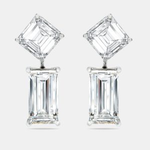 24.00 cts Emerald Cut and Asscher Cut Lab Grown Diamond 18k White Gold Earrings, Earrings - Luxury Closet