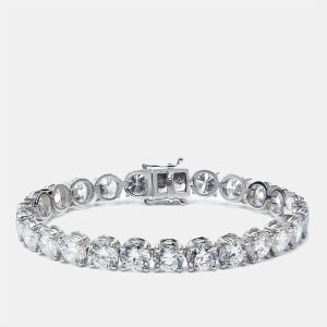28.00 cts Round Brilliant Cut Lab Grown Diamond 18k White Gold Tennis Bracelet, Bracelets - Luxury Closet
