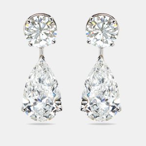 8.00 cts Round and Pear Cut Lab Grown Diamond 18k White Gold Earrings, Earrings - Luxury Closet