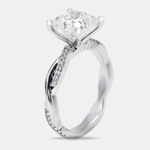 3.20 cts Cushion Cut and Round Lab Grown Diamond 18k White Gold Ring Size 52, Rings - Luxury Closet