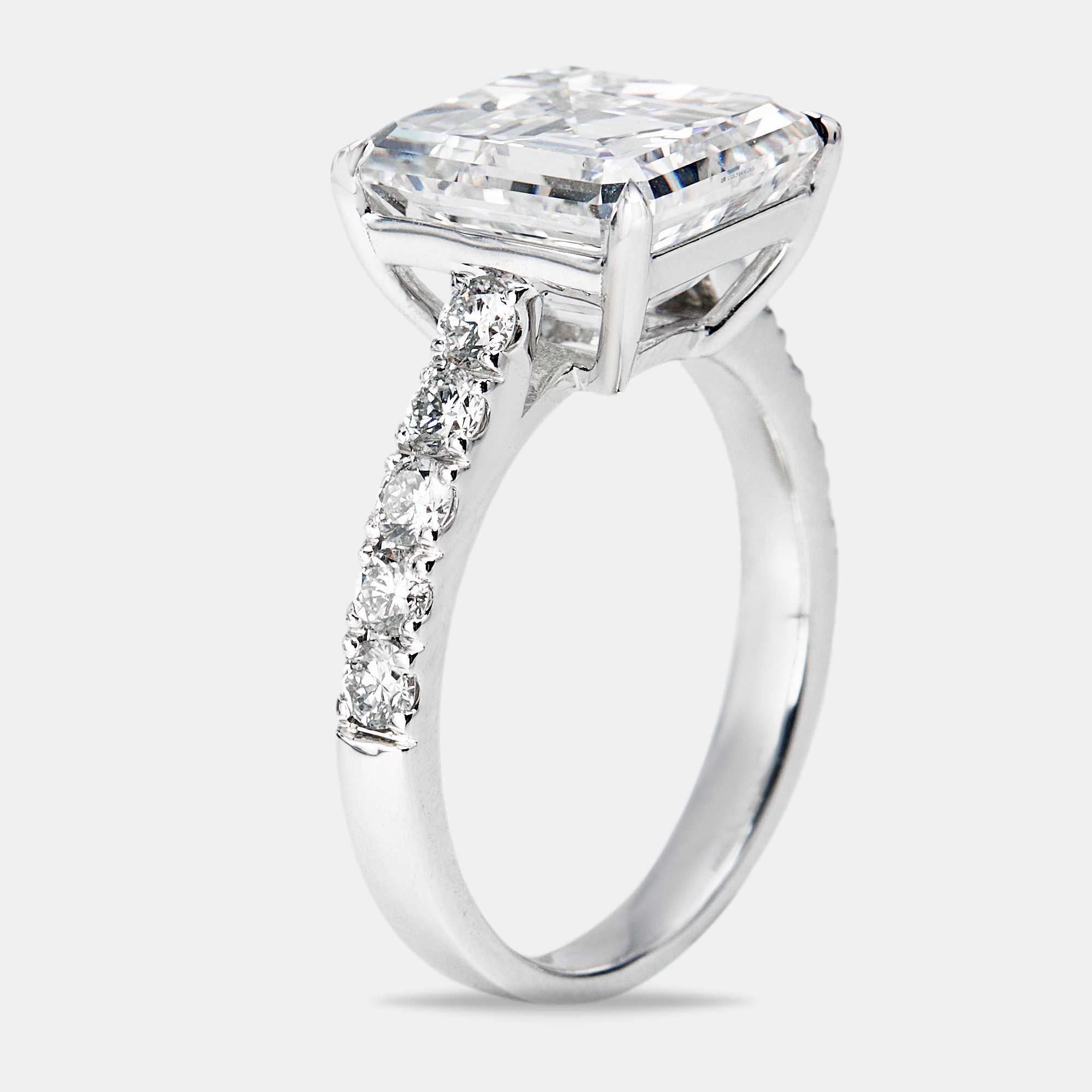5.50 cts Asscher and Round Lab Grown Diamond 18k White Gold Ring Size 51, Rings - Luxury Closet catalog