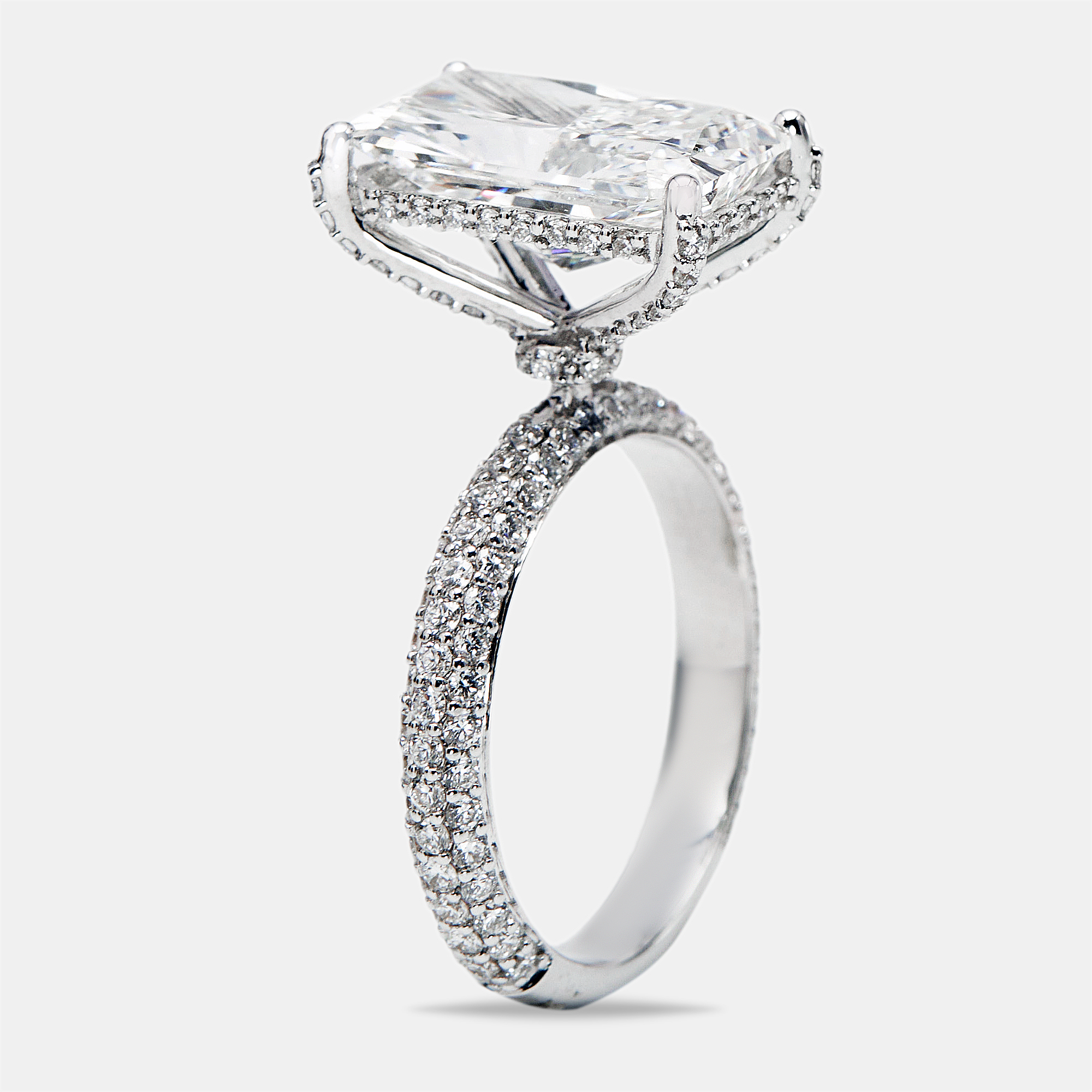 6.20 cts Radiant and Round Lab Grown Diamond 18k White Gold Ring Size 53, Rings - Luxury Closet catalog
