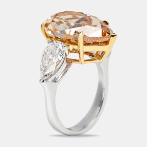 13.16 cts Orange Pear Lab Grown Diamond 18k Two Tone Gold Ring Size 52, Rings - Luxury Closet