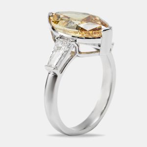 6.25 cts Yellow Marquise and Trapezoid Lab Grown Diamond 18k White Gold Ring Size 53, Rings - Luxury Closet