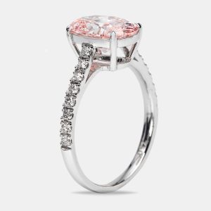 2.30 cts Pink Oval and Round Lab Grown Diamond 18k White Gold Ring Size 51, Rings - Luxury Closet