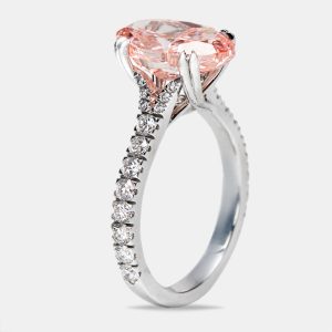 4.80 cts Pink Oval Cut and Round Lab Grown Diamond 18k White Gold Ring Size 53, Rings - Luxury Closet