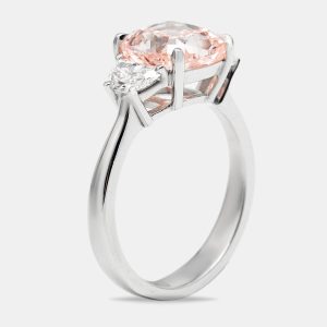 3.50 cts Pink Cushion and Baguette Lab Grown Diamond 18k White Gold Ring Size 51, Rings - Luxury Closet