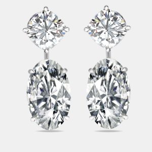 20.05 cts Oval and Cushion Lab Grown Diamond 18k White Gold Earrings, Earrings - Luxury Closet