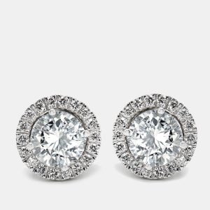 2.50 cts Round Brilliant Lab Grown Diamond 18k White Gold Earrings, Earrings - Luxury Closet