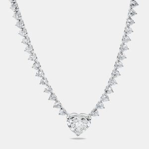 23.25 cts Heart Brilliant Lab Grown Diamond 18k White Gold Necklace (Center 5 cts), Necklaces - Luxury Closet