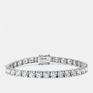 9.10 cts Round Brilliant Cut Lab Grown Diamonds 18k White Gold Tennis Bracelet, Bracelets - Luxury Closet