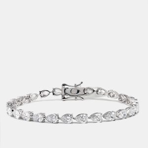 10.06 cts Pear Brilliant Cut Lab Grown Diamond 18k White Gold Tennis Bracelet, Bracelets - Luxury Closet