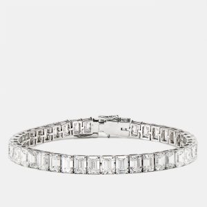 20.30 cts Emerald Step Cut Lab Grown Diamonds 18k White Gold Tennis Bracelet, Bracelets - Luxury Closet