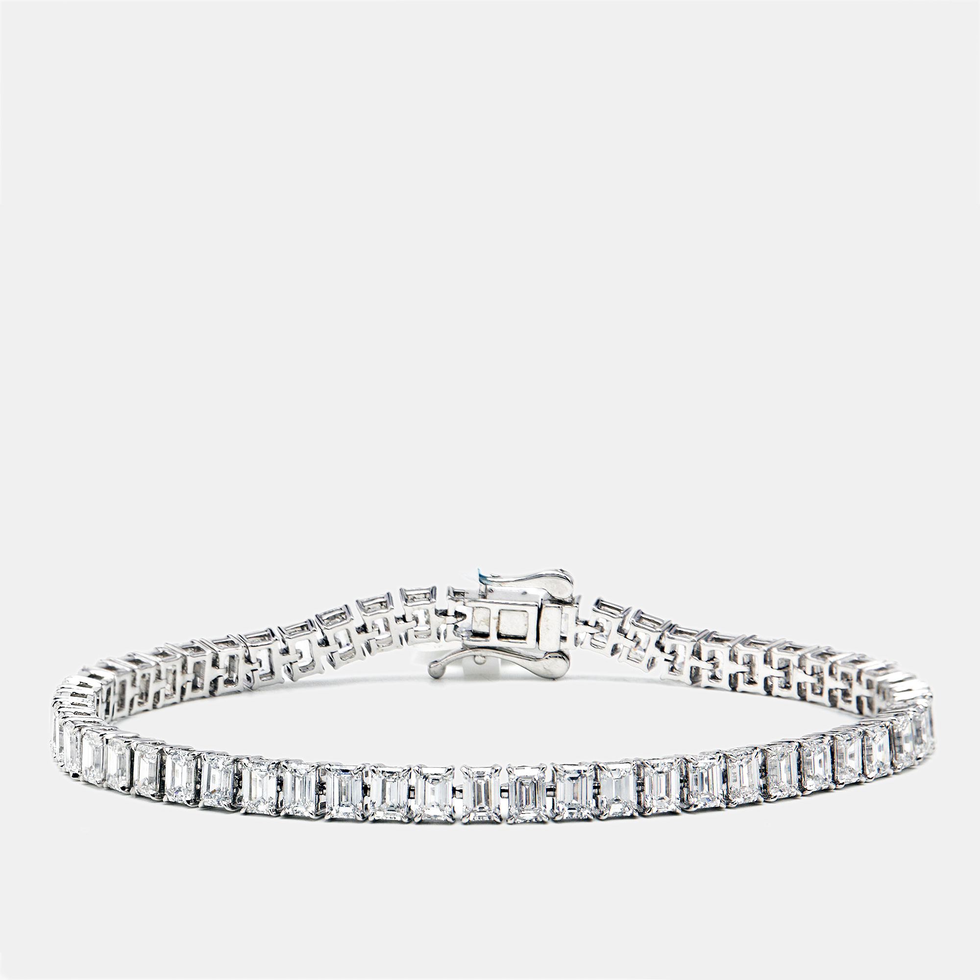 11.51 cts Emerald Step Cut Lab Grown Diamonds 18k White Gold Tennis Bracelet, Bracelets - Luxury Closet