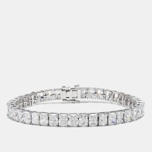 20.51 cts Radiant Cut Lab Grown Diamonds 18k White Gold Tennis Bracelet, Bracelets - Luxury Closet
