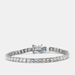 14.28 cts Princess Cut Lab Grown Diamonds 18k White Gold Tennis Bracelet, Bracelets - Luxury Closet