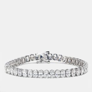 17.56 cts Oval Brilliant Cut Lab Grown Diamonds 18k White Gold Tennis Bracelet, Bracelets - Luxury Closet