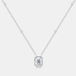 1.30 cts Emerald Round Brilliant Cut 14k White Gold Lab Grown Diamonds Necklace, Necklaces - Luxury Closet