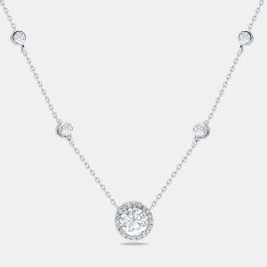 1.80 cts Round Briliant Cut 14k White Gold Lab Grown Diamonds Necklace, Necklaces - Luxury Closet