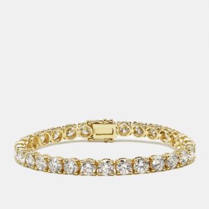 14.50 cts Round Brilliant Lab Grown Diamonds 18k Yellow Gold Tennis Bracelet, Bracelets - Luxury Closet