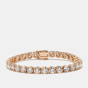 14.50 cts Round Brilliant Lab Grown Diamonds 18k Rose Gold Tennis Bracelet, Bracelets - Luxury Closet