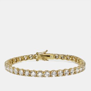 9.80 cts Round Brilliant Lab Grown Diamonds 18k Yellow Gold Tennis Bracelet, Bracelets - Luxury Closet